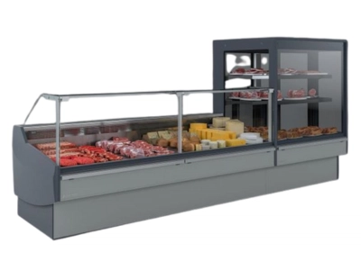 Banco refrigerato nero angolare per salumi e formaggi – Frigo Control Ticino