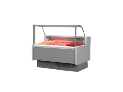 Banco espositivo refrigerato per carne, struttura compatta per piccoli spazi in Ticino