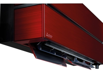 Dettaglio alette del climatizzatore premium Mitsubishi LN rosso per distribuzione ottimale dell’aria – Frigo Control Ticino