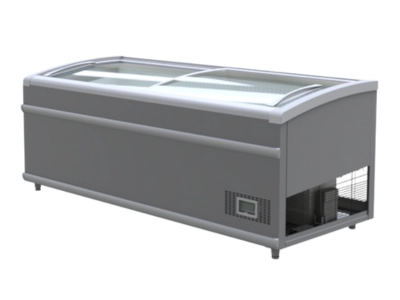 Isola refrigerata chiusa con coperchio in vetro scorrevole, ideale per conservazione di surgelati e alimenti confezionati in Ticino – Frigo Control