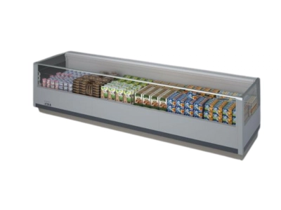 Isola refrigerata professionale per esposizione e conservazione di alimenti in supermercato, fornita da Frigo Control in Ticino