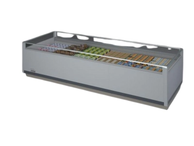Isola refrigerata orizzontale per esposizione e conservazione di alimenti confezionati in supermercato, fornita da Frigo Control in Ticino