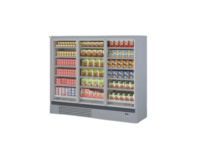 Banco murale refrigerato con 4 porte vetro per alimenti confezionati in Ticino