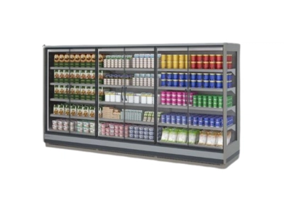 Banco murale refrigerato con porte in vetro per supermercati in Ticino